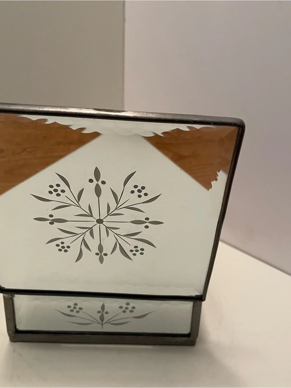 Vintage Venetian Etched Mirrored Glass Box With Coasters (4) Trinket Jewelry